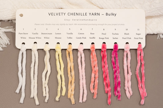 Velvety Chenille Yarn - Bulky Color Card