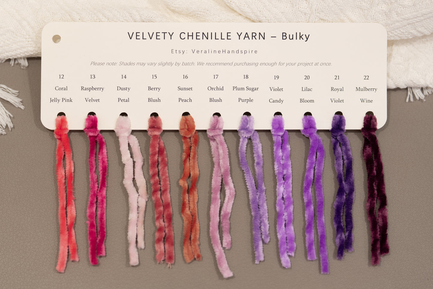 Velvety Chenille Yarn - Bulky Color Card