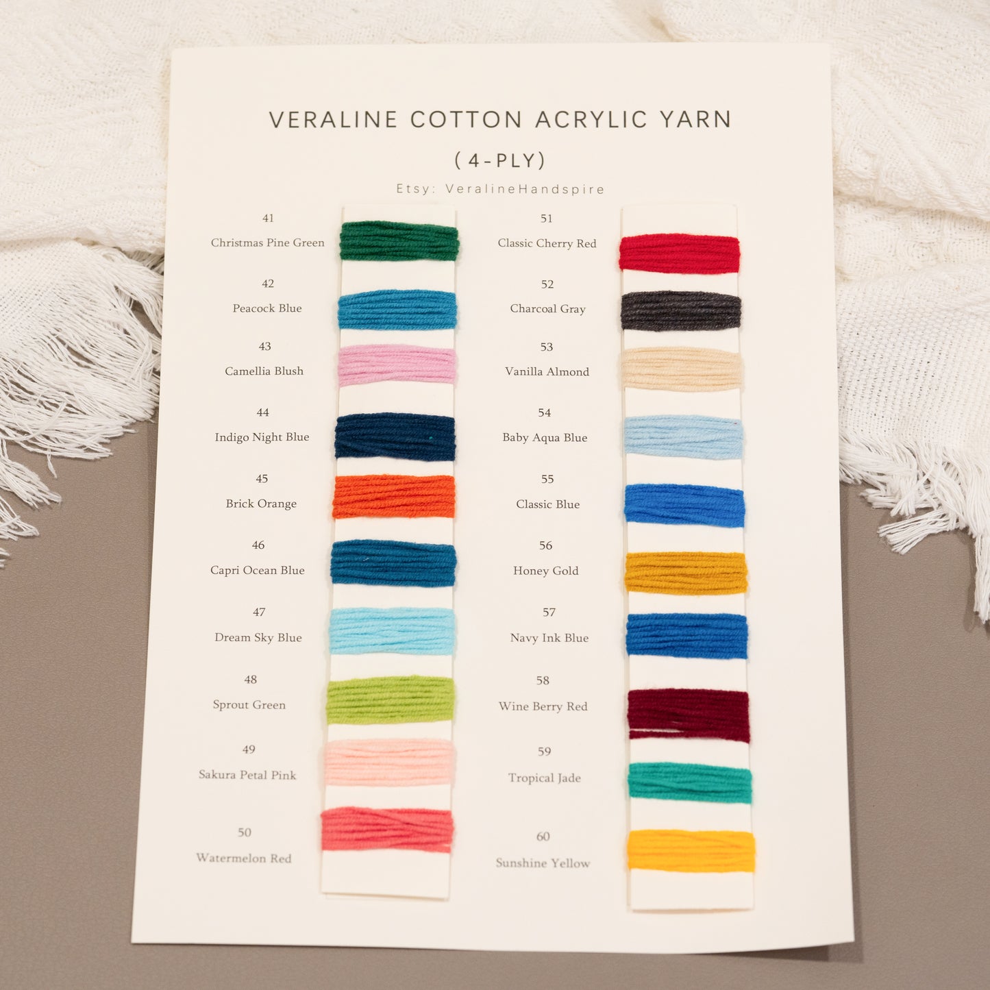 Premium Cotton Acrylic Yarn (4-Ply) Color Card