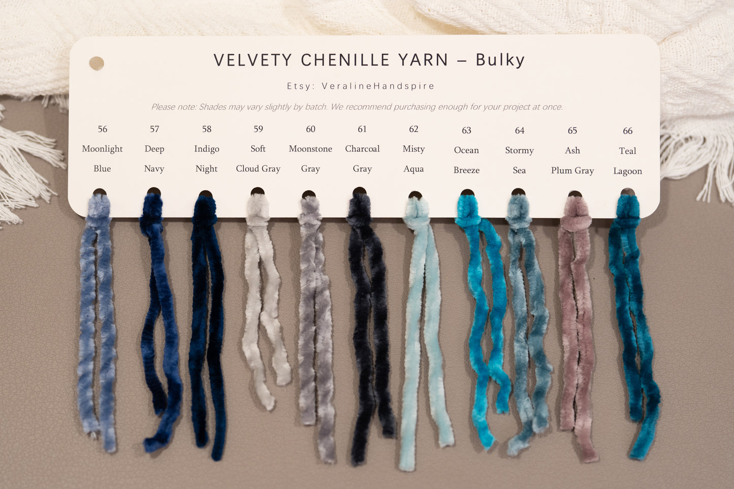 Velvety Chenille Yarn - Bulky Color Card