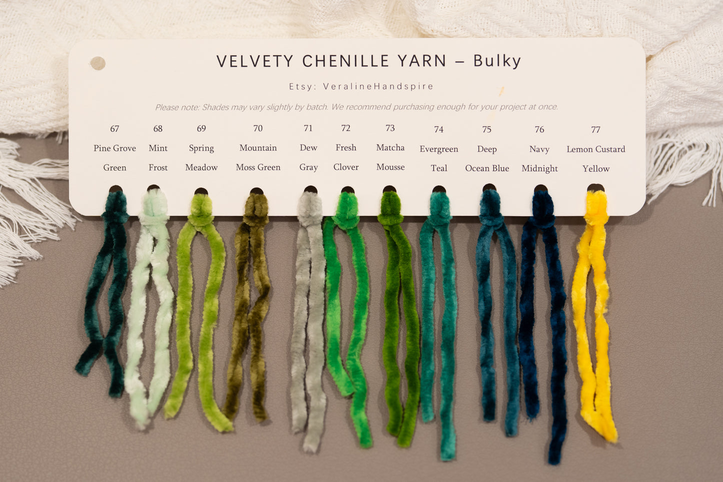 Velvety Chenille Yarn - Bulky Color Card