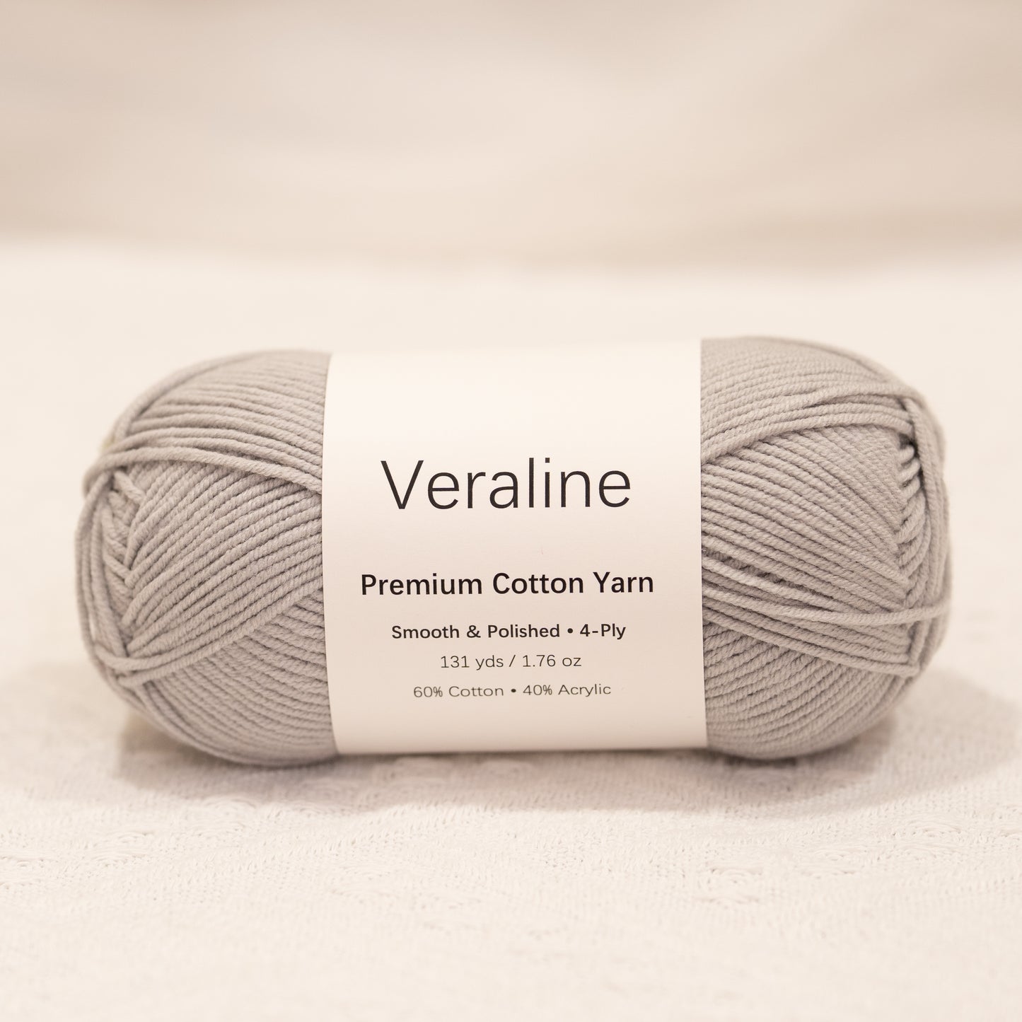 Soft Cloud Gray, light gray cotton acrylic 4 ply fine weight yarn