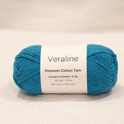 Peacock Blue, rich blue cotton acrylic 4 ply fine weight yarn