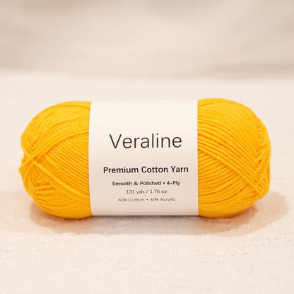 Sunshine Yellow, bright yellow cotton acrylic 4 ply fine weight yarn