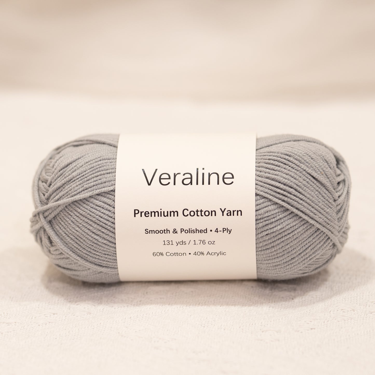 Soft Glacier Gray, light gray cotton acrylic 4 ply fine weight yarn for crochet and knitting
