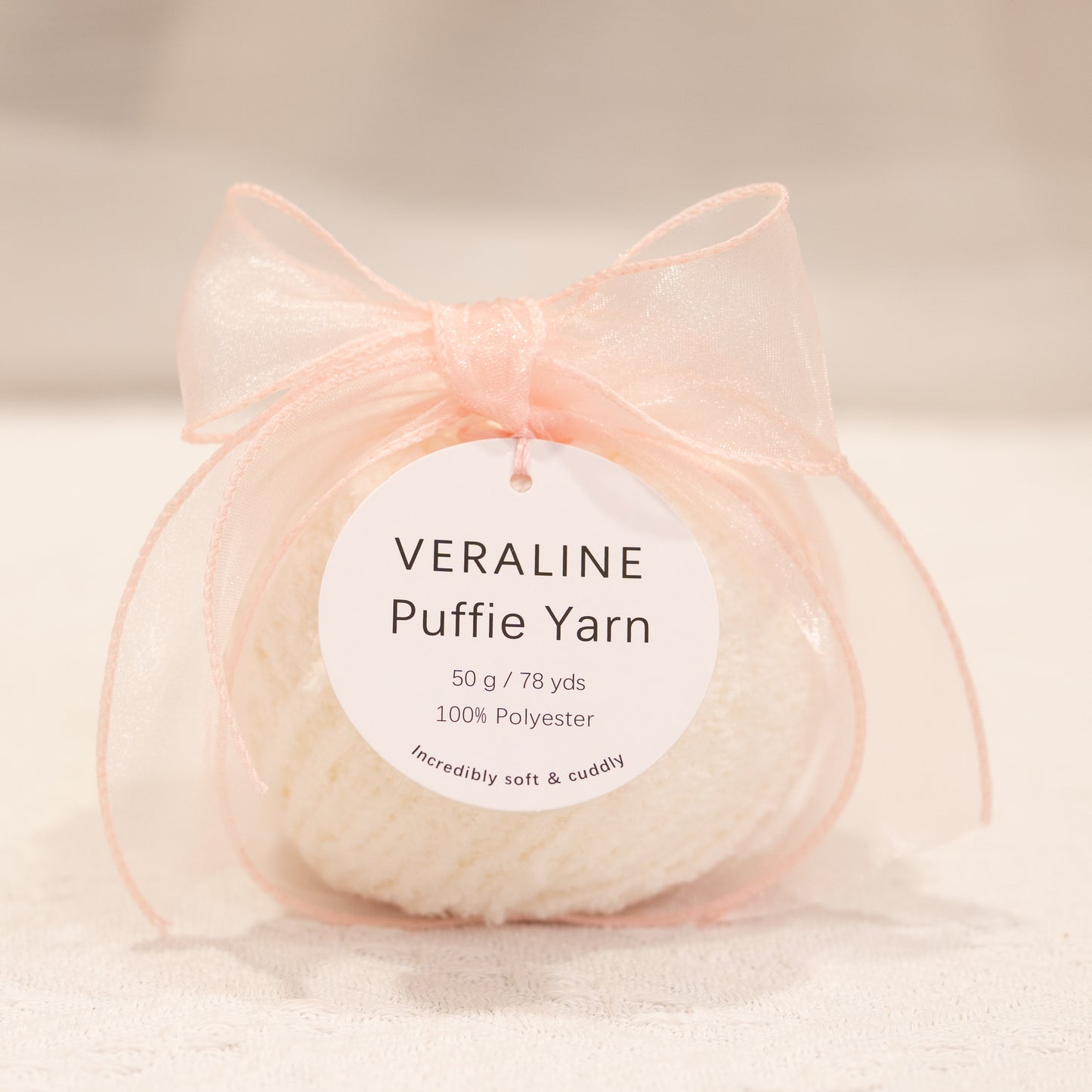 Veraline Puffie Yarn 01 Vanilla Cream soft fluffy polyester yarn skein for knitting, crochet, and plush craft projects