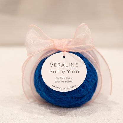 Veraline Puffie Yarn 25 Royal Berry Blue soft fluffy polyester yarn skein for knitting, crochet, and plush craft projects