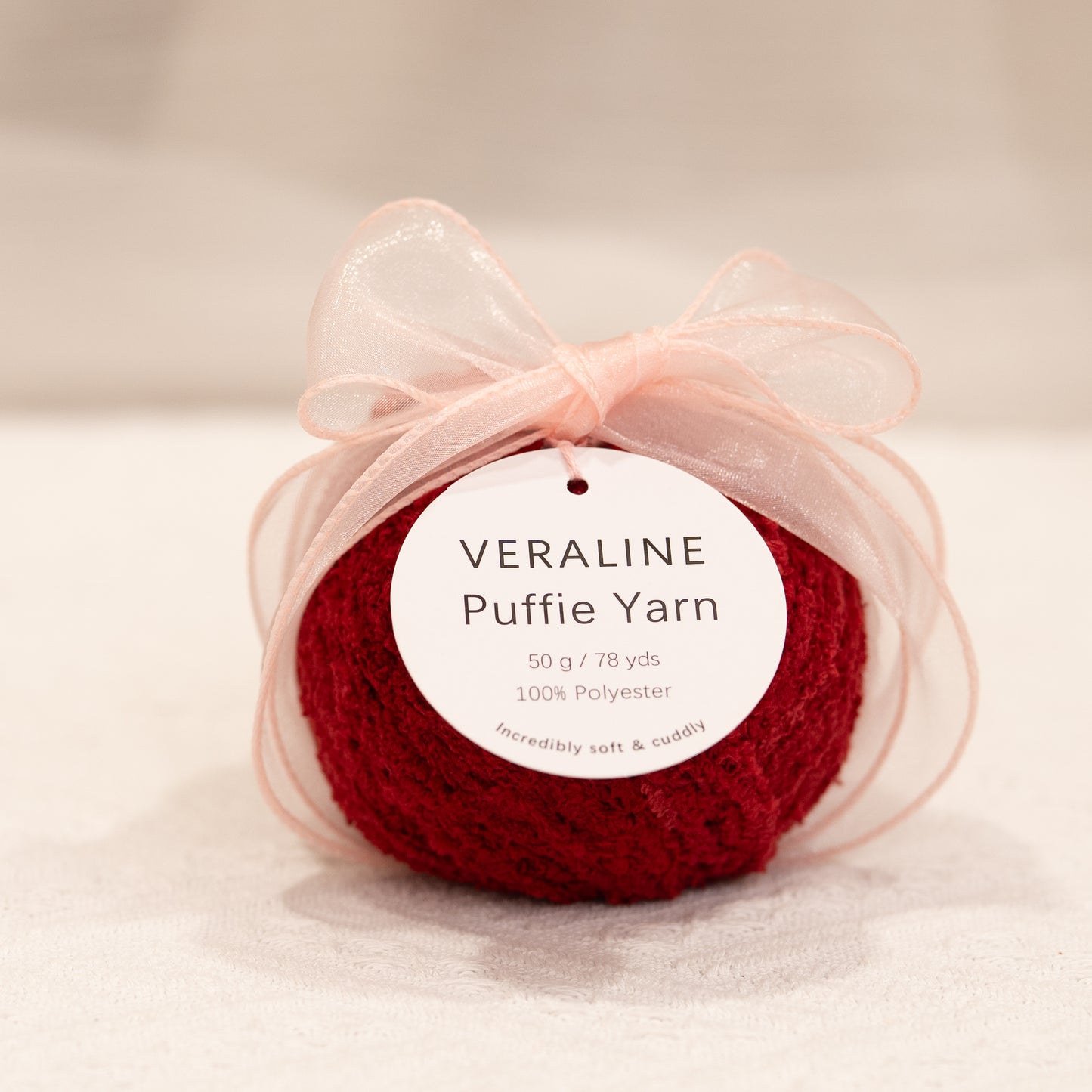 Veraline Puffie Yarn 36 Berry Velvet soft fluffy polyester yarn skein for knitting, crochet, and plush craft projects