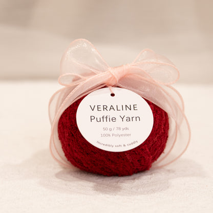 Veraline Puffie Yarn 36 Berry Velvet soft fluffy polyester yarn skein for knitting, crochet, and plush craft projects
