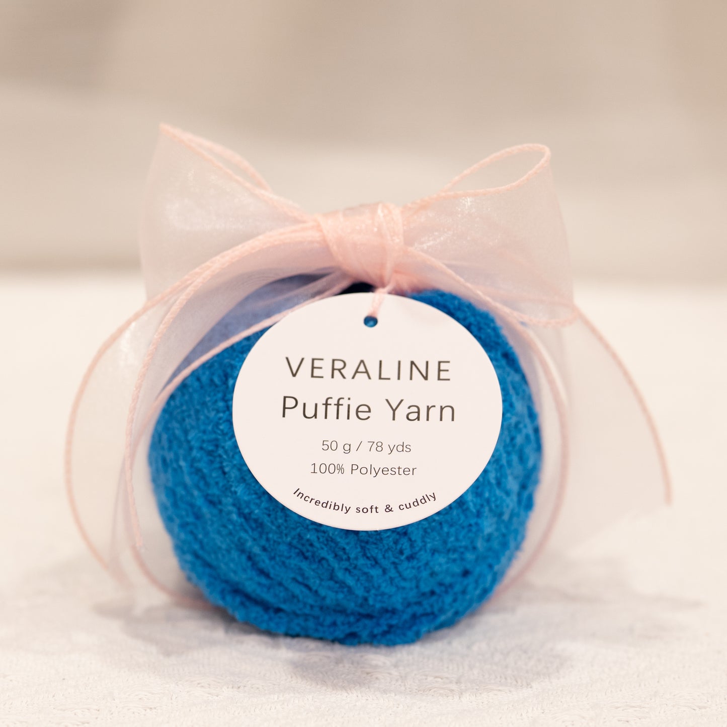 Veraline Puffie Yarn 41 Blueberry Frost soft fluffy polyester yarn skein for knitting, crochet, and plush craft projects