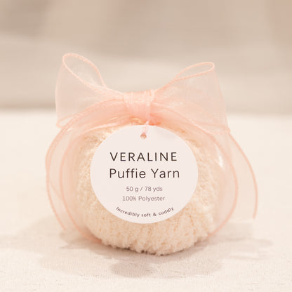 Veraline Puffie Yarn 44 Rose Milk Foam soft fluffy polyester yarn skein for knitting, crochet, and plush craft projects