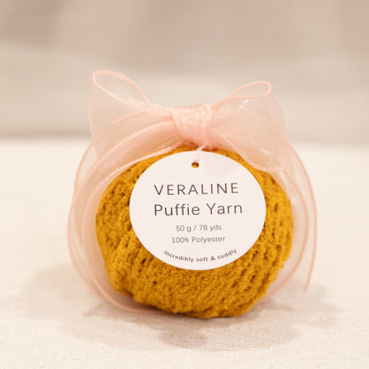 Veraline Puffie Yarn 45 Butternut Glaze soft fluffy polyester yarn skein for knitting, crochet, and plush craft projects