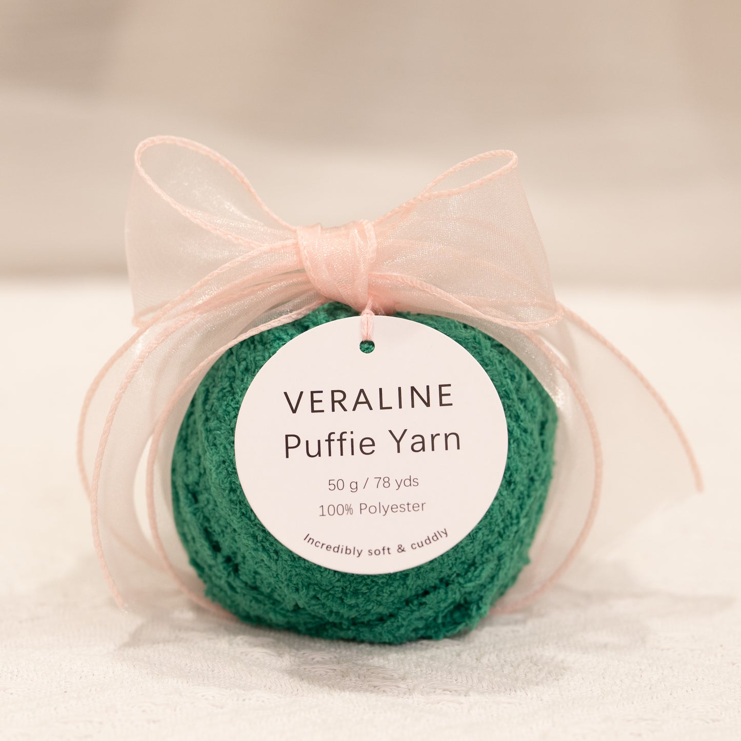 Veraline Puffie Yarn 47 Garden Mint soft fluffy polyester yarn skein for knitting, crochet, and plush craft projects