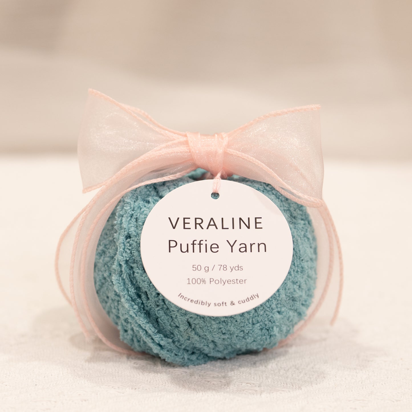 Veraline Puffie Yarn 49 Ocean Sorbet soft fluffy polyester yarn skein for knitting, crochet, and plush craft projects