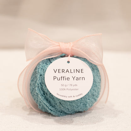 Veraline Puffie Yarn 49 Ocean Sorbet soft fluffy polyester yarn skein for knitting, crochet, and plush craft projects