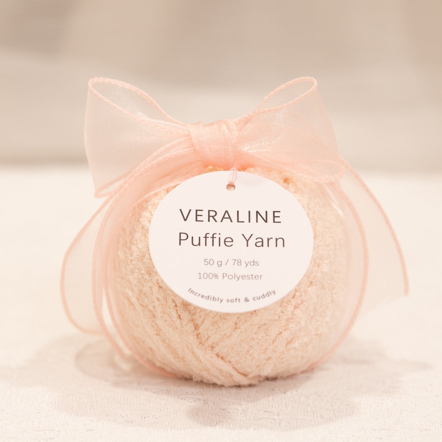 Veraline Puffie Yarn 51 Rose Cloud soft fluffy polyester yarn skein for knitting, crochet, and plush craft projects