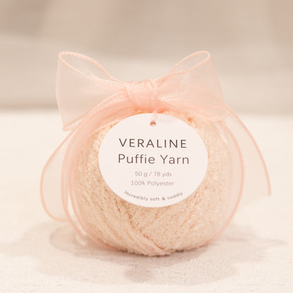 Veraline Puffie Yarn 51 Rose Cloud soft fluffy polyester yarn skein for knitting, crochet, and plush craft projects