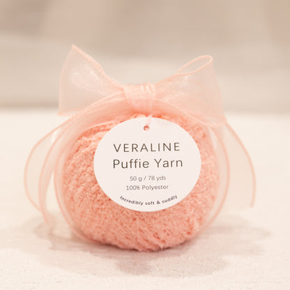 Veraline Puffie Yarn 52 Blush Macaron soft fluffy polyester yarn skein for knitting, crochet, and plush craft projects