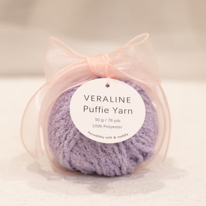 Veraline Puffie Yarn 53 Lavender Glacé soft fluffy polyester yarn skein for knitting, crochet, and plush craft projects