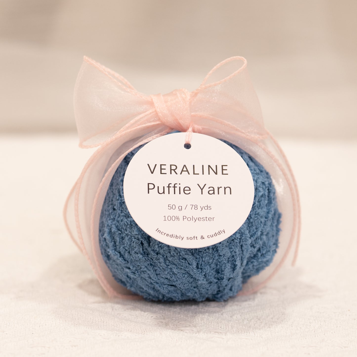 Veraline Puffie Yarn 54 Blueberry Muffin soft fluffy polyester yarn skein for knitting, crochet, and plush craft projects
