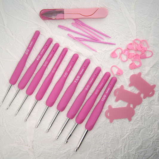 Pink Crochet Tool Kit (9 Hooks)
